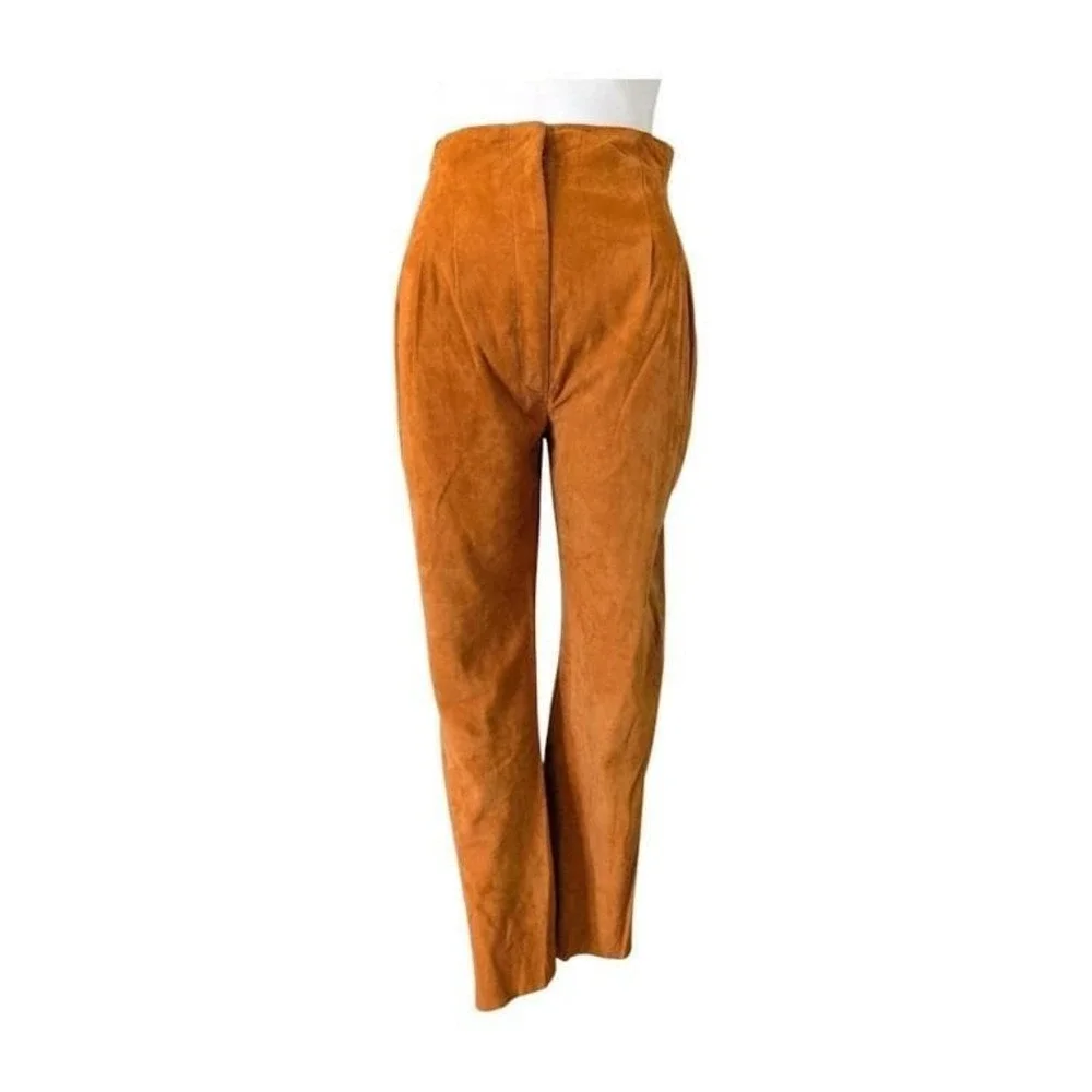 Alberta Ferretti Suede High Waisted Pleated Trousers Pants Burnt Umber Size 4 US